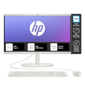 HP All-in-One, Intel N200,21.45'' (54.5 cm), FHD, 8GB DDR5, 512GB SSD, Intel UHD Graphics, 720P HD Camera W/Privacy Shutter, Dual Speakers (Win11, White, 4.17 Kg) Dg0154in